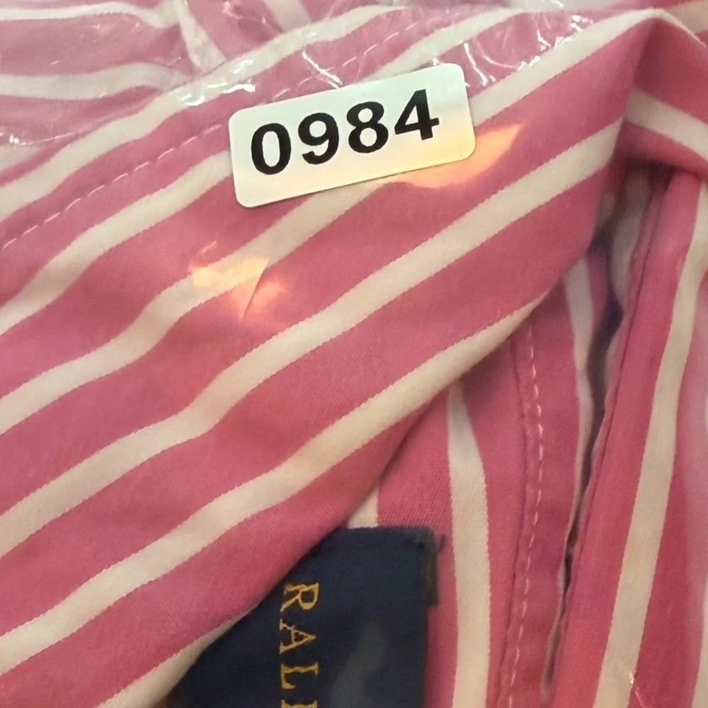 Ralph Lauren Kids Pink White Striped Button Down Shirt Cotton Size 4T Pony Logo